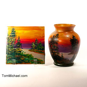hand-painted art glass vases by Tom Michael, Odyssey Art Glass and Antiques