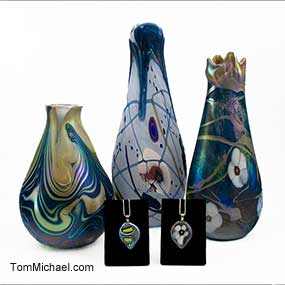 Contemporary Art Glass Vases, Iridescent Art Glass, Hand painted art glass vases, TomMichae.com