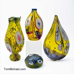 Iridescent art glass vases at TomMichael.com