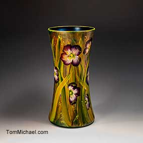 Hand-painted art glass and ceramic vases by Tom Michae 